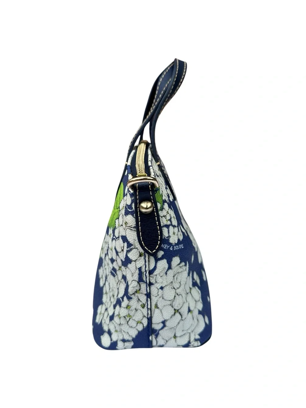Dooney & Bourke Navy Blue Floral Small Domed Satchel with White Hydrangeas